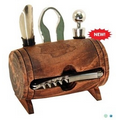 Rustic Wood Barrel 4 Piece Wine Tool Set